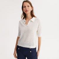 Polo Collar Jumper in Pointelle Knit, Predominantly Linen