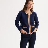 Crew Neck Cardigan in Fine Knit with Zip-Up Fastening