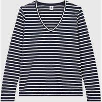 Le Droit Cotton T-Shirt in Breton Striped Jersey with Long Sleeves and V-Neck