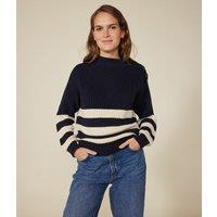 Breton Striped Cotton Jumper in Chunky Knit with High Neck