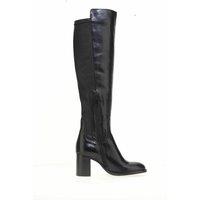 Knee-High Pointed Boots in Stretch Leather with Block Heel