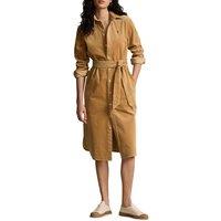 Cotton Shirt Dress with Tie Waist and Long Sleeves