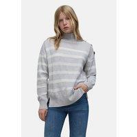 Striped Wool Turtleneck Jumper with Button Trim