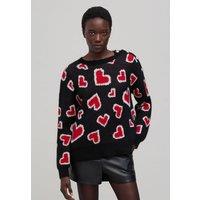 Heart Print Jumper with V-Neck in Wool Blend