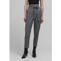 High Waist Herringbone Trousers with Tie Waist