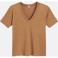 Linen V-Neck T-Shirt with Short Sleeves
