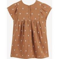 Flared Dress in Cotton Muslin with Short Sleeves