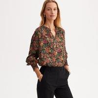 Floral Print Blouse with Crew Neck and Long Sleeves