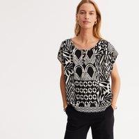 Crew Neck Blouse with Tribal Print and Short Sleeves