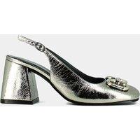 Double Metallic Leather Slingbacks