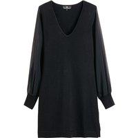 Dual Fabric Mini Dress with Long Sleeves