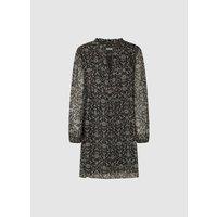 Printed Grandad Collar Dress with Long Voile Sleeves