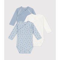 Pack of 3 Crossover Bodysuits with Long Sleeves in Cotton