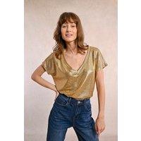 Sparkly V-Neck T-Shirt with Short Sleeves