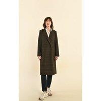 Long Buttoned Pea Coat in Checked Print