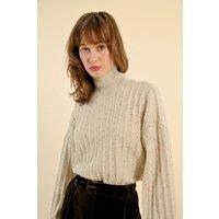 Funnel Neck Jumper with Puff Sleeves