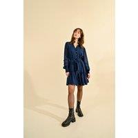 Buttoned Mini Dress with Tie-Waist and High Neck