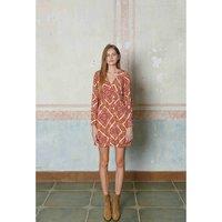 Tribal Print Mini Dress with V-Neck and Long Sleeves