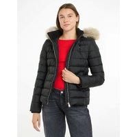 Short Hooded Padded Jacket with Zip Fastening