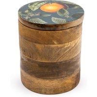 Large Orange Blossom Green Storage Canister in Mango Wood