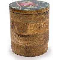 Large Pomegranate Green Storage Canister in Mango Wood