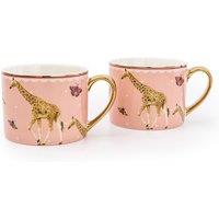 Set of 2 Giraffe Gold Handle Mugs