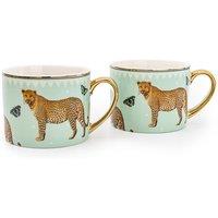 Set of 2 Leopard Gold Handle Mugs