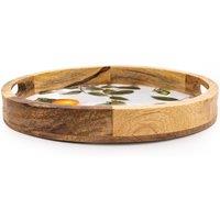 Orange Blossom White Round Mango Wood Tray