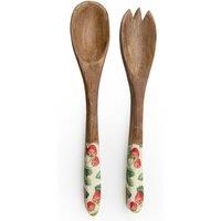 Set of 2 Strawberry Patch Serving Spoon & Fork in Mango Wood