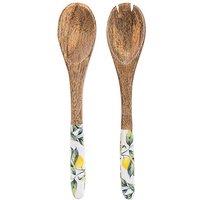 Set of 2 Lemons Serving Spoon & Fork in Mango Wood