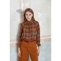 Checked Cotton Blouse with Mandarin Collar