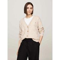 Wool Cable Knit Cardigan with V-Neck