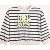 Striped Fleece Round-Neck Sweatshirt, Fleece Text