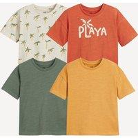 Pack of 4 T-Shirts with Crew Neck, Palm Tree Print