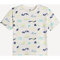 Wave/Sun Print T-Shirt with Crew Neck
