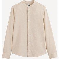 Striped Cotton/Linen Shirt with Mandarin Collar