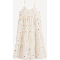 Cotton Dress with Shoestring Straps and Ruffle