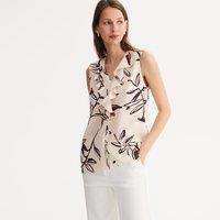 Floral Print Sleeveless Blouse with V-Neck