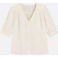 Loose Fit Blouse with V-Neck and Short Sleeves