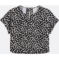 Polka Dot Crop Top with Crew Neck and Short Sleeves