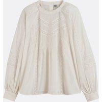 Embroidered Cotton Voile Blouse with Crew Neck