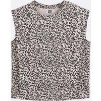 Leopard Print Sleeveless T-Shirt with Round Collar