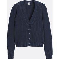 Short Chunky Knit Cardigan with V-Neck and Button Fastening