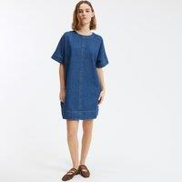 Flared Denim Dress with Short Sleeves