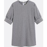 Gingham Check Mini Dress with Balloon Sleeves
