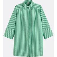Short Striped Shirt-Dress, Long Sleeves