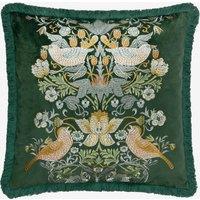 Strawberry Thief Embroidered Fringed Feather Filled Cushion