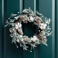 45cm Cotton Ball and Mistletoe Wreath