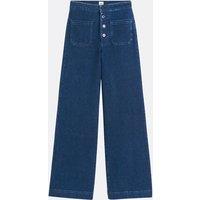 Wide Leg Jeans with Front Patch Pockets and High Waist