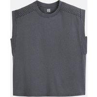 Sleeveless Crew Neck T-Shirt with Gathered Shoulders